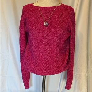 Sonoma Goods For Life Women's Heritage Crewneck Sweater Hot Pink Chevron Pattern